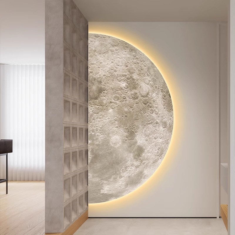 月球LED氛围灯玄关侘寂风装饰画楼梯拐角客厅灯画入户正对门壁灯