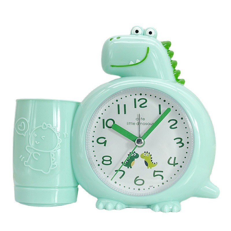 儿童可爱卡通个性恐龙男孩笔筒闹钟学生家用时钟创意小朋友闹钟表