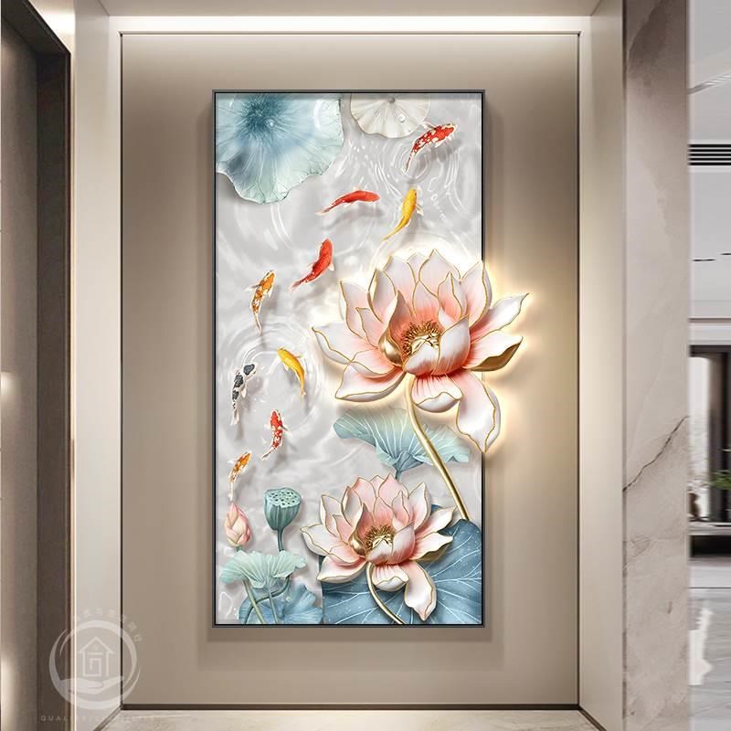 九鱼图玄关装饰画轻奢入户门正对墙高端挂画现代走廊过道立体壁画图片