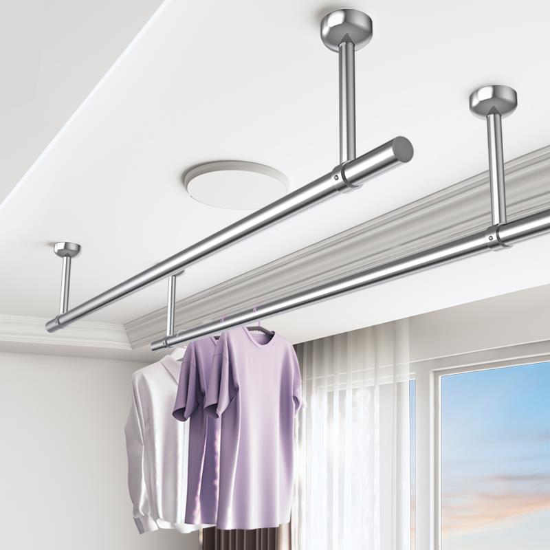 晾衣杆阳台顶装不锈钢单杆家用打孔晒衣杆固定式晾衣架侧装凉衣捍