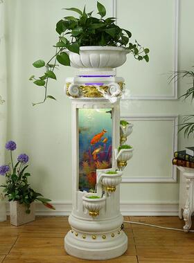 欧式落地喷泉流水摆件创意鱼缸加湿器客厅室内家居装饰品电视柜旁
