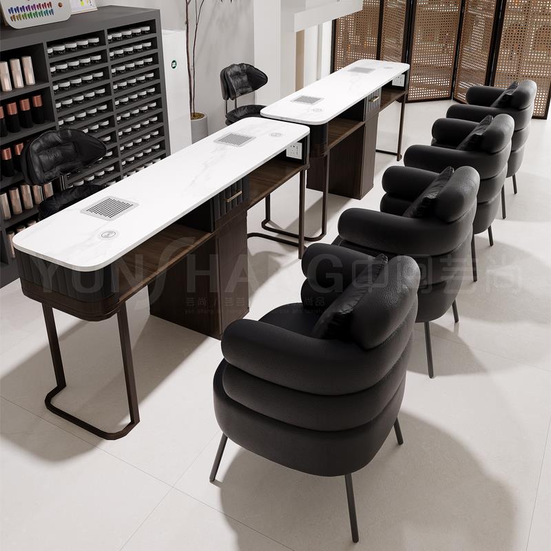 中国美业新中式美甲桌椅套装复古实木吸尘器美甲台中古风修甲桌椅