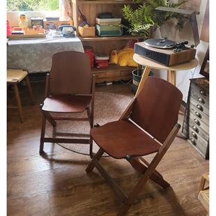 餐椅咖啡店椅子复古中古感折叠椅凳子实木网红拍照简约影院椅露营