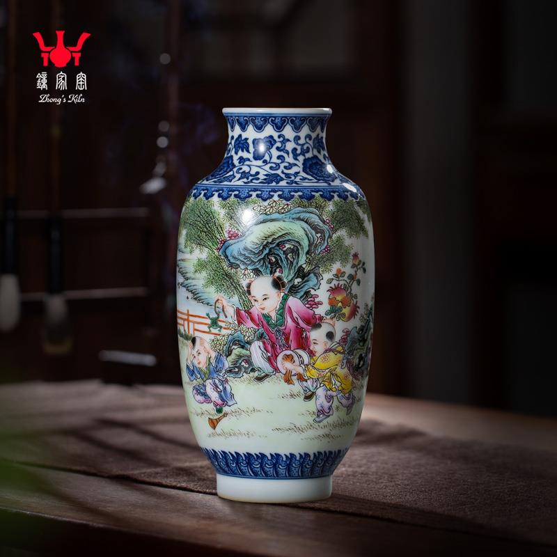 钟家窑景德镇陶瓷手绘青花瓷花瓶 小号一对瓷瓶客厅摆件家居饰品