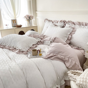 22水洗棉层边四件公风被三件床笠款 全包防滑泡泡纱