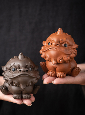 国潮醒狮陶瓷茶宠家居茶室桌面装饰品办公室招财小狮子吉祥物