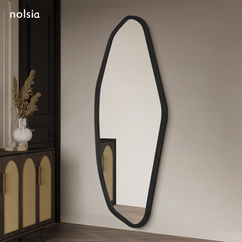 法式复古不规则全身镜子挂墙侘寂风玄关穿衣镜2新款实木试衣镜