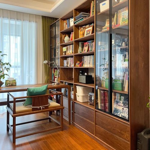 致野木作全实木书柜定制全屋整满墙书架客厅书柜带玻璃柜门