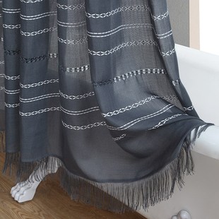 欧式复古面色织加厚防水涤纶布手工抽纱绣麦凯娜浴帘