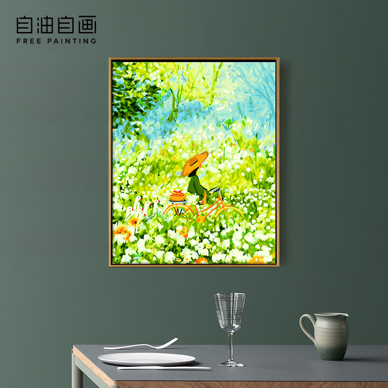 自油自画数字油画diy手绘手工填充填色丙烯花卉油彩画画 春日郊游