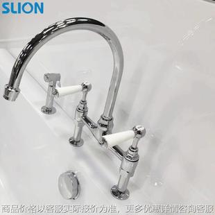 全铜陶瓷双把 冷热水复古厨房龙头万向带喷枪水龙 双管 防烫