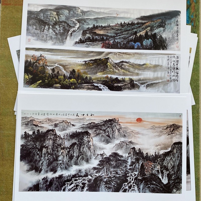 泼彩山水画临摹卡40幅图 22*33厘米 写意山水画 国画入门