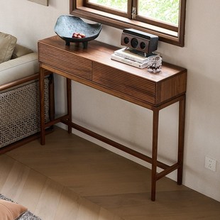 北美黑胡桃木玄关桌子靠墙新中式实木玄幻置物架入户端景台玄关台