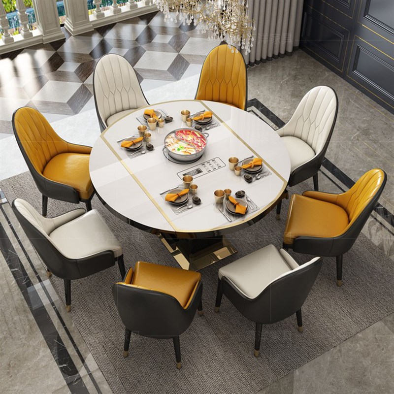 轻奢多功能折叠餐桌椅组合家用小户型现代简约可变圆形电磁炉饭桌