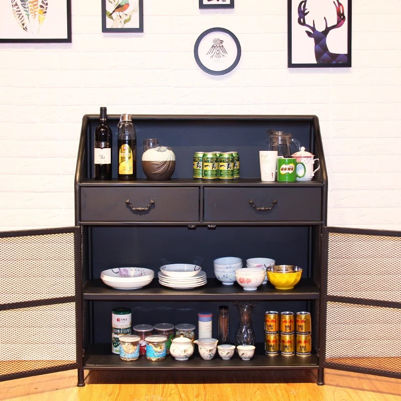 铁艺餐边柜复古工业风多功能储物柜餐厅茶水酒水餐盘调料收纳边柜