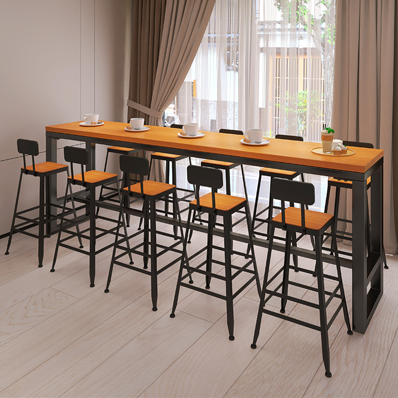 餐厅长条桌子实木茶水靠墙吧台桌商用铁艺长方形休闲奶茶店长吧桌