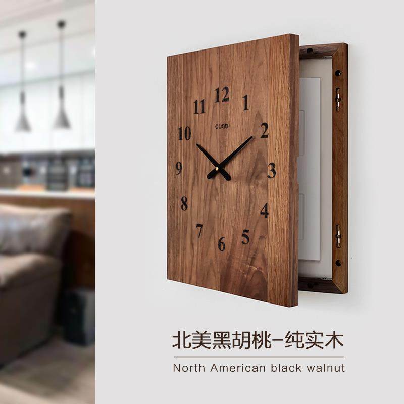 黑胡桃 胡桃木电表箱装饰画竖款加钟表遮挡装挂画竖式大尺寸竖版