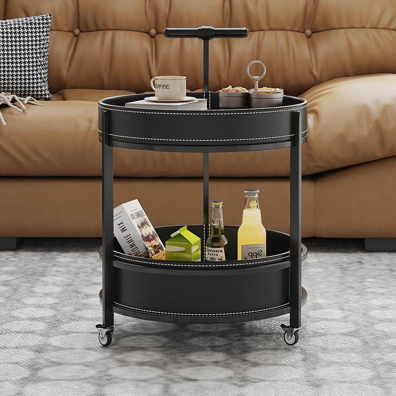 高颜值零食置物架马鞍皮小推车沙发边几家用可移动带轮茶几收纳盒