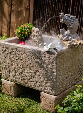 户外庭院造景彷石头石槽鱼缸长方形水槽别墅民宿花园流水景观摆件