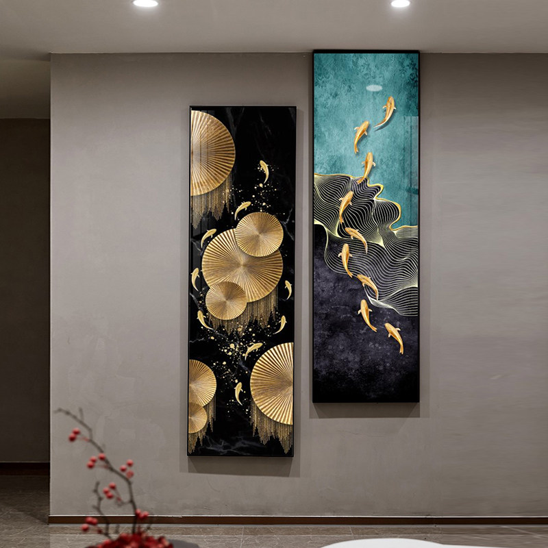 九鱼图玄关装饰画入户进门墙面挂画走廊过道客厅竖长条壁画,家居饰品,现代装饰画,淘宝优惠券,粉丝福利购,淘宝优惠卷