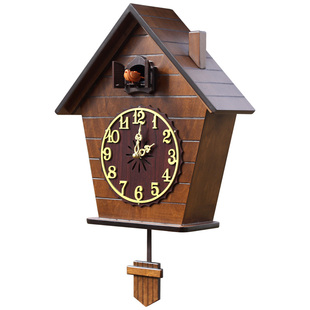 现代实木布谷鸟挂钟咕咕钟静音智能报时时钟儿童房客厅钟表