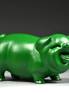 绿色木雕刻猪十二生肖爱猪家居客厅摆设红木雕刻工艺品