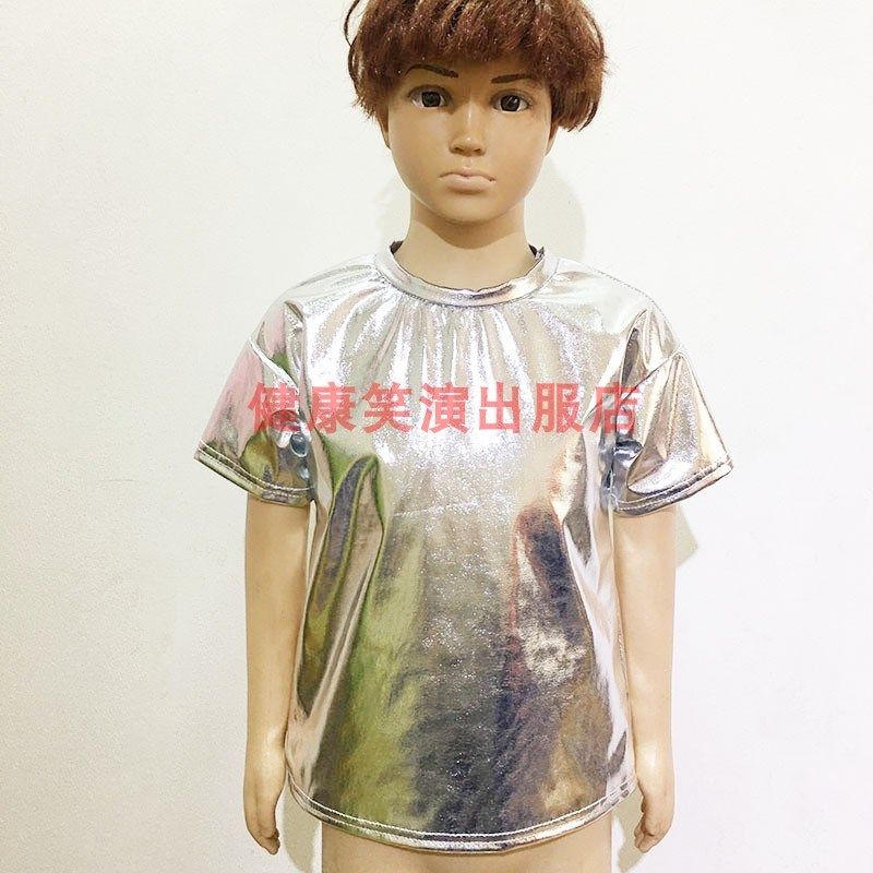 演出服亮面短袖T恤衫圆领跳舞服男女生合唱团上衣微弹力成人童t