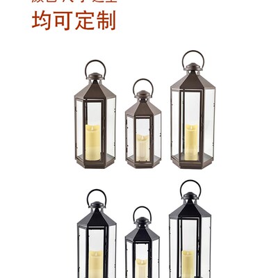 【可定制】欧式烛台摆件户外玻璃烛台铁艺落地风灯庭院装饰摆件