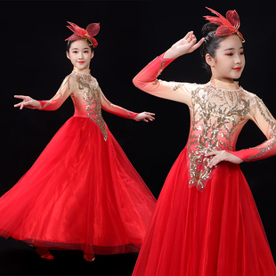 六一儿童表演服灯火里 中国舞蹈女童万疆古典舞开场舞大摆裙服装