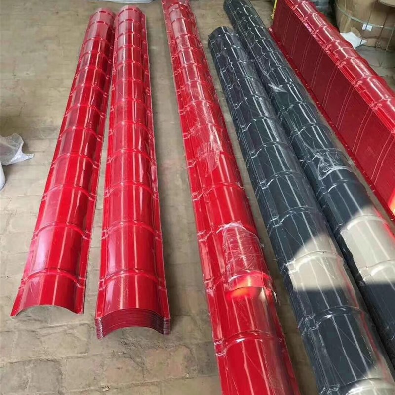 1米彩钢圆弧脊铁皮瓦金属仿古屋脊瓦竹节瓦筒脊瓦配件