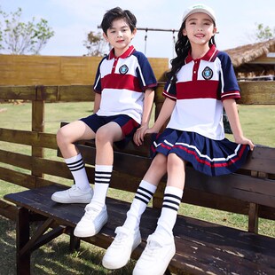 橙色学院风小学生夏季新款纯棉短袖校服套装男女童班服幼儿园园服