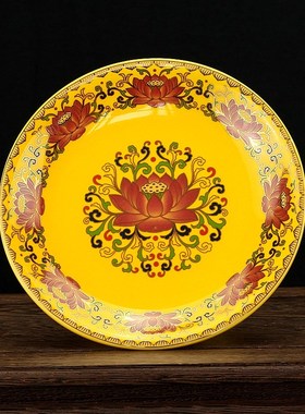 陶瓷果盘供盘 浮雕盘子 彩绘莲花水果盘水果供盘供具家居摆件贡品