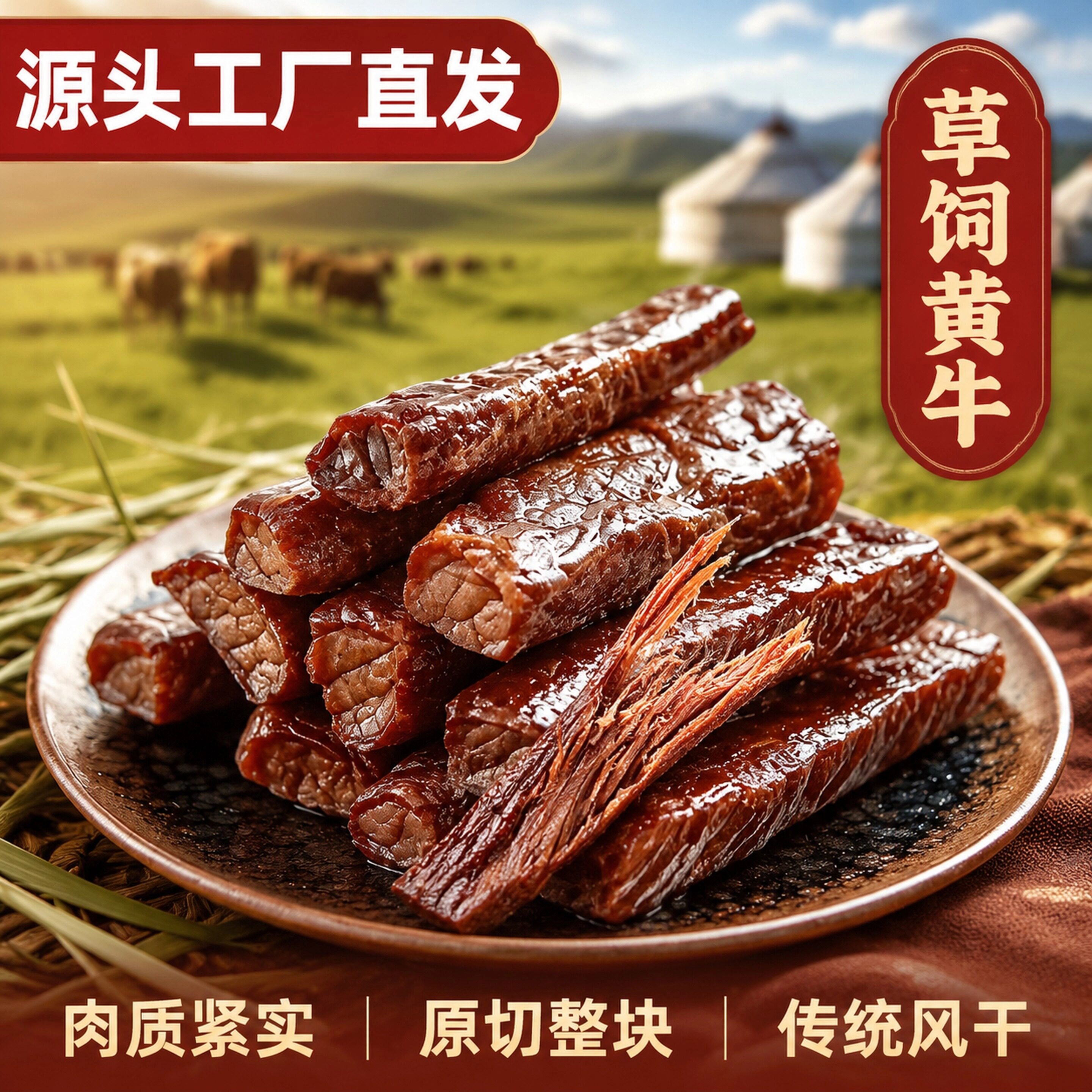 可口道阿牛牧源头工厂直发内蒙古草原黄牛肉干原切传统风干零食
