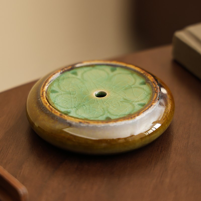 描金手绘莲花创意茶杯垫防烫隔热茶托禅意盖置陶瓷茶道零配件高档