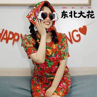 东北大花布头巾儿童女民族特色风围巾演出时尚风包头方巾冬季新款