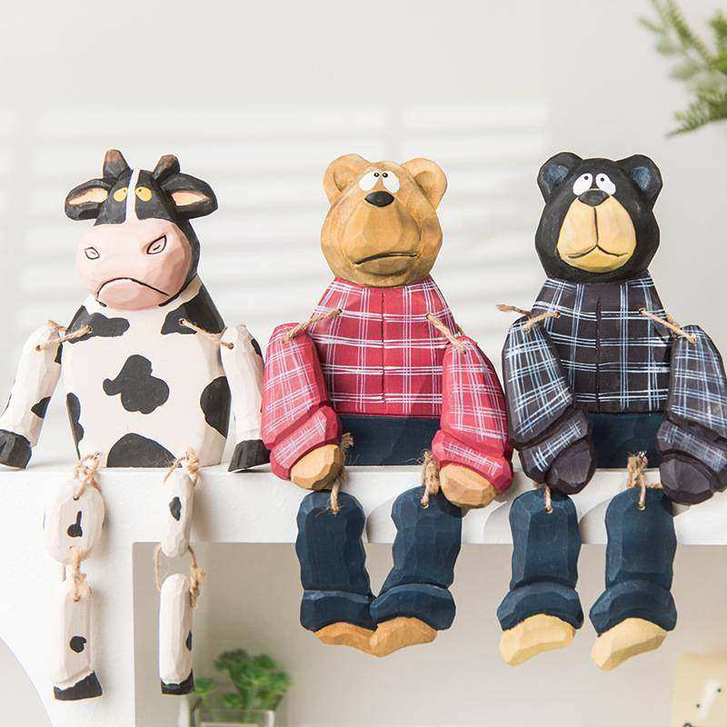 木制工艺品公仔玩偶可爱小熊格纹黑熊红熊吊腿摆件,家居饰品,其他工艺饰品,淘宝优惠券,粉丝福利购,淘宝优惠卷