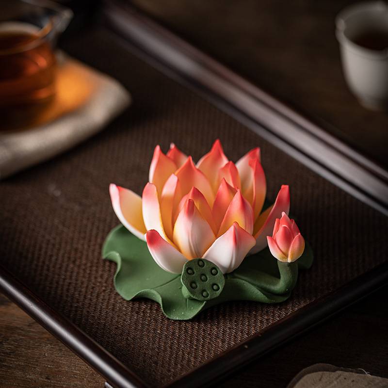 白莲花摆件陶瓷莲花供花仿真花观音佛像装饰禅意车载佛前白色荷花