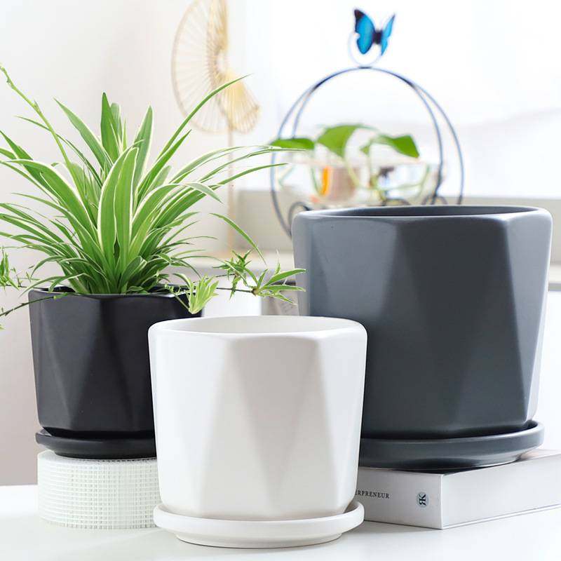 花盆陶瓷白色简约 黑色带托盘北欧创意个性绿萝绿植大号小花盆,家庭/个人清洁工具,垃圾桶,淘宝优惠券,粉丝福利购,淘宝优惠卷