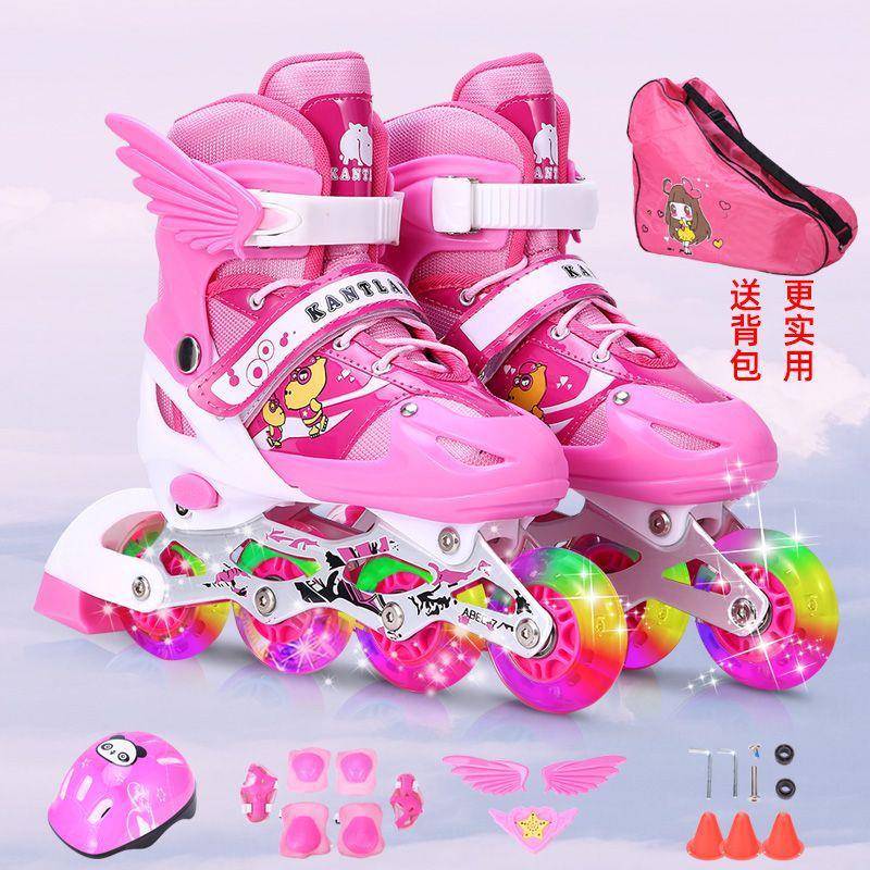 儿童溜冰鞋套装男童女童滑冰鞋轮滑鞋旱冰鞋初学者闪光大小可调厂