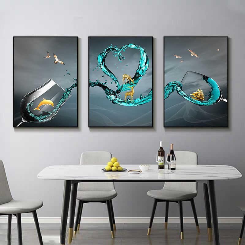 抽装饰酒杯墙象艺术画餐画厅挂画客TVH厅餐桌背景墙壁画晶饭厅瓷图片