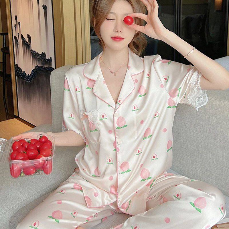 冰丝睡衣女夏天短袖甜美可爱仿真丝高级感薄款蕾丝边家居服三件套,女士内衣/男士内衣/家居服,睡衣/家居服套装,淘宝优惠券,粉丝福利购,淘宝优惠卷