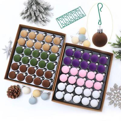 跨境新品热销圣诞球装饰品 3cm/30pcs/49pcs植绒圣诞球圣诞树挂件