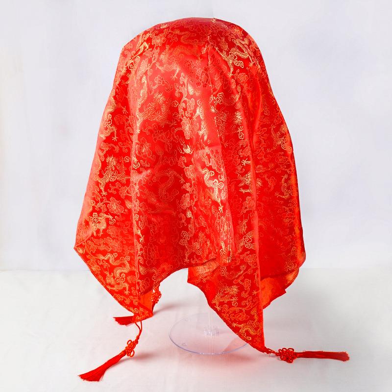 婚庆用品结婚喜庆新娘龙凤花纹喜字带穗红盖头玫瑰大红盖头吊饰