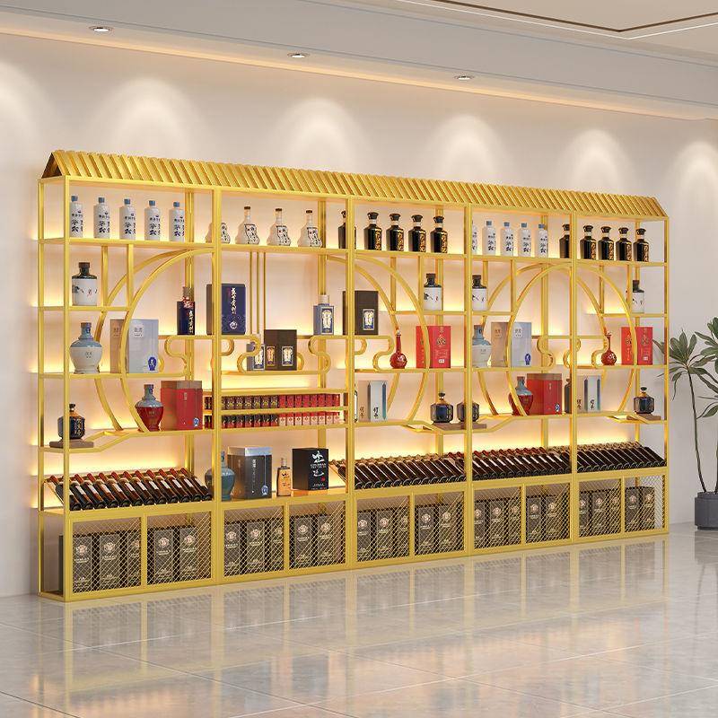 红酒柜展示架商用酒柜展示柜酒庄落地红酒架新中式铁艺白酒柜