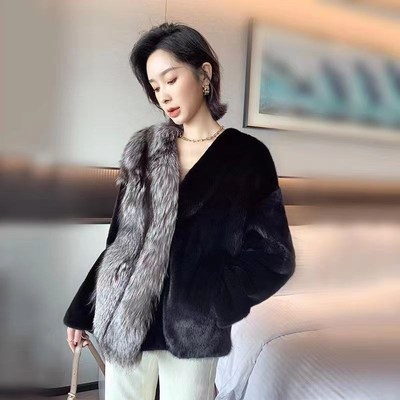 秋冬新款女银狐毛皮草外套时尚休闲貂皮大衣气质名媛短款加厚外套