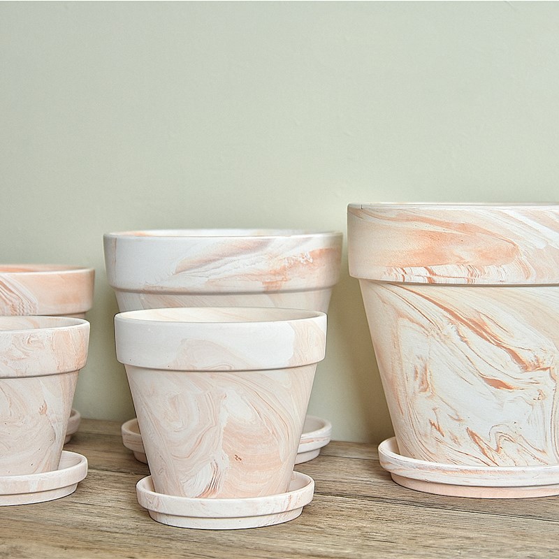 玛奇朵白陶土花盆透气带托盘红陶盆栽帝罗马透气素烧多肉北欧简约