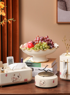 新中式古典复古摆盘摆件创意酒柜书房书柜家居装饰盘小工艺品陶瓷