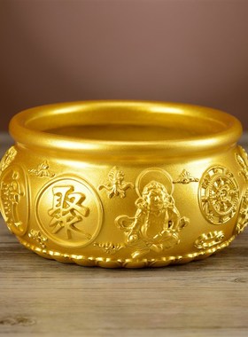 纯铜聚宝盆店铺开业礼品摆件招财聚财储钱罐客厅玄关桌面黄财神爷