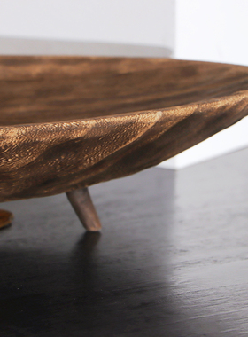 木质带脚长托盘侘寂风摆件茶几实木果盘客栈民宿风格软装饰品摆设