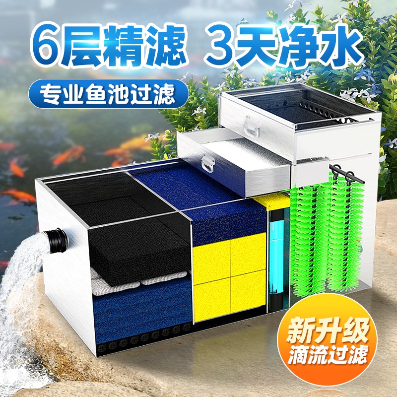 户外鱼池过滤箱水循环系统大型庭院鱼池造景过滤器不锈钢干湿分离
